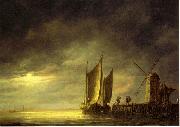 Aelbert Cuyp, Fishing boats by moonlight.